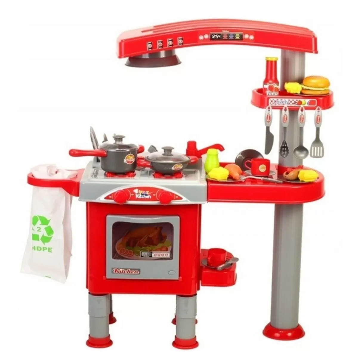 BUCATARIE PENTRU COPII MALPLAY CU HOTA SAC DE GUNOI CHIUVETA CUPTOR SI ACCESORII 83 X 76 CM