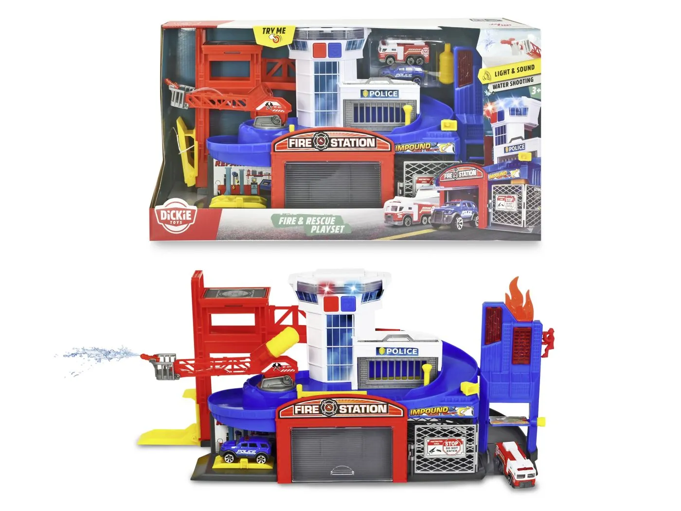 DICKIE SET STATIE DE POMPIERI SI SALVARE CU PULVERIZATOR DE APA SUNETE SI LUMINI