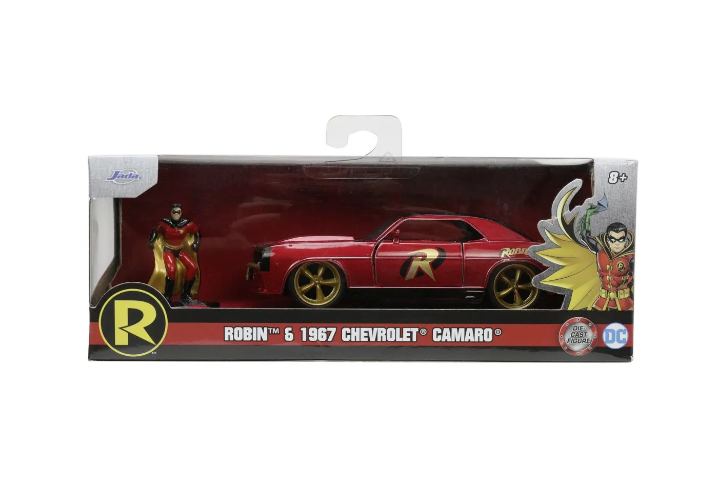 JADA BATMAN SET FIGURINA ROBIN SI MASINUTA METALICA CHEVROLET CAMARO 1967 SCARA 1:32