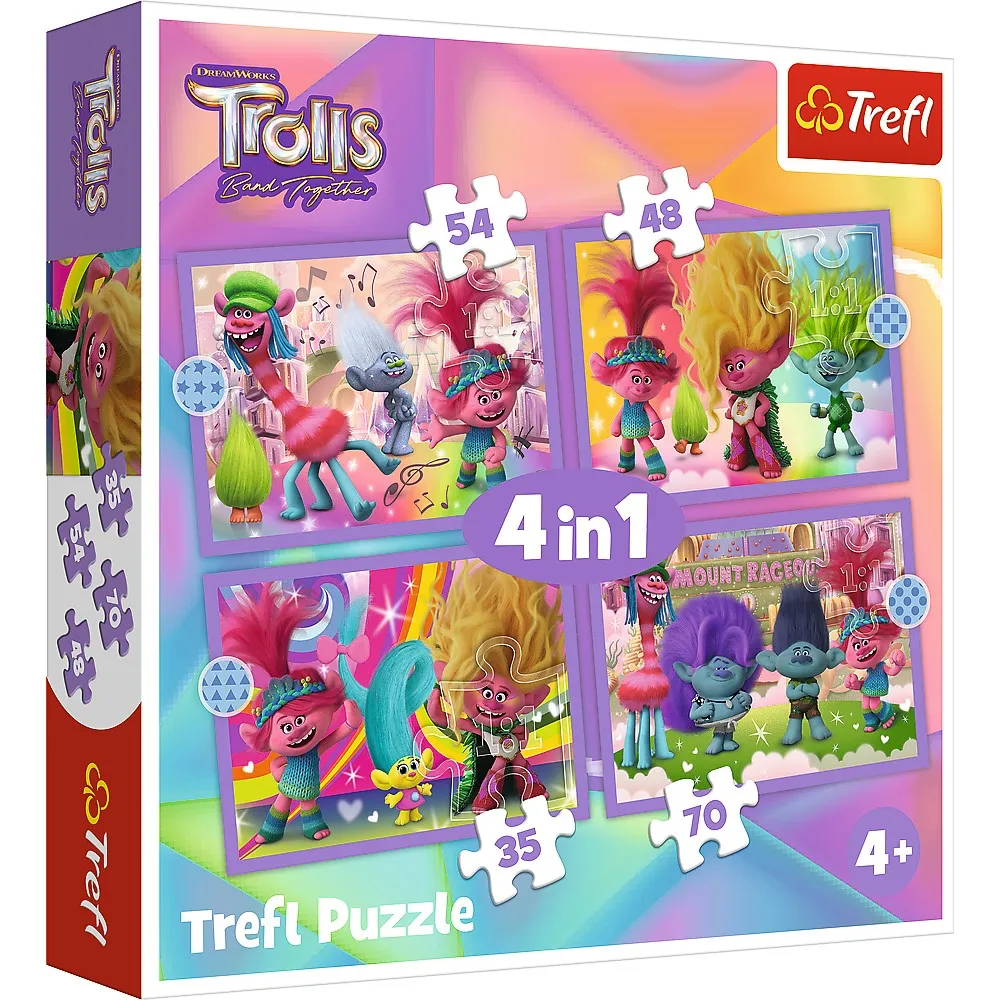 PUZZLES 4IN1 TROLII AVENTURILE TROLILOR COLORATI