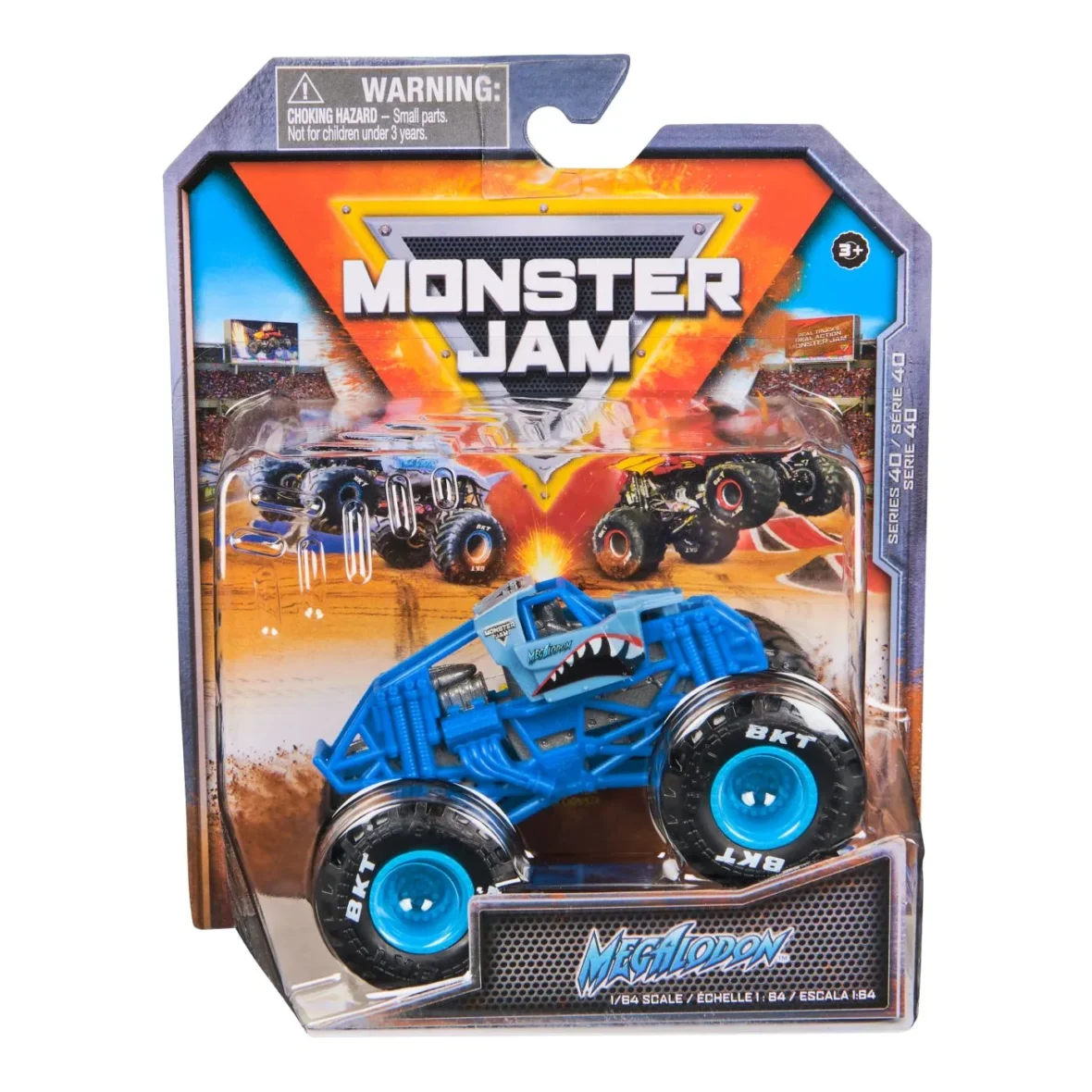 MONSTER JAM MASINUTA METALICA MEGALODON ALBASTRU SCARA 1 LA 64