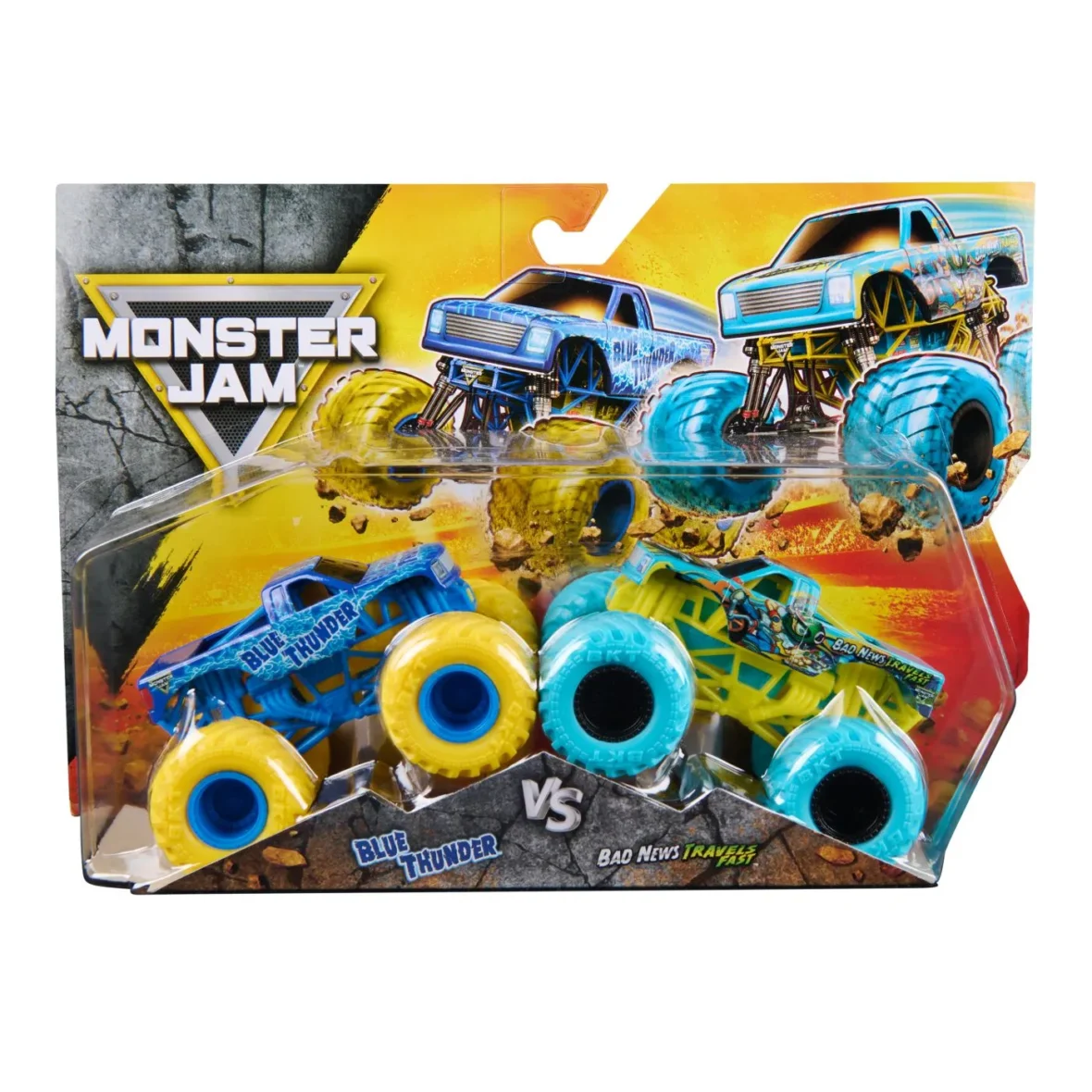 MONSTER JAM SET 2 MASINUTE METALICE BLUE THUNDER SI BAD NEWS TRAVELS FAST SCARA 1 LA 64