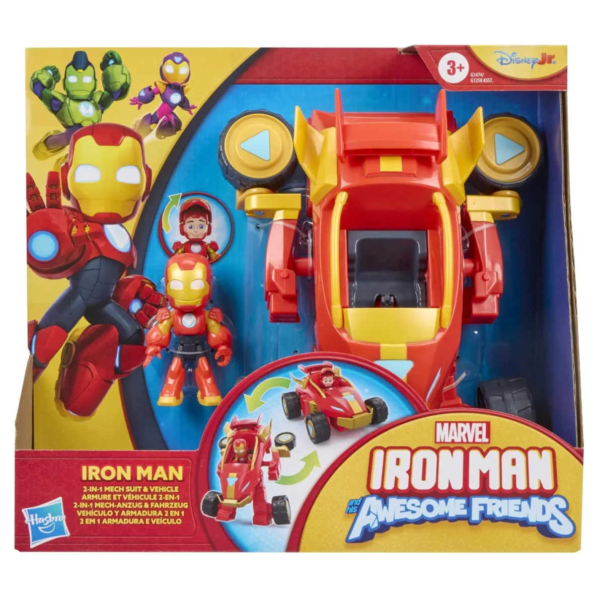 MARVEL IRON MAN SI PRIETENII SAI UIMITORI SET VEHICUL 2 IN 1 SI FIGURINA IRON MAN
