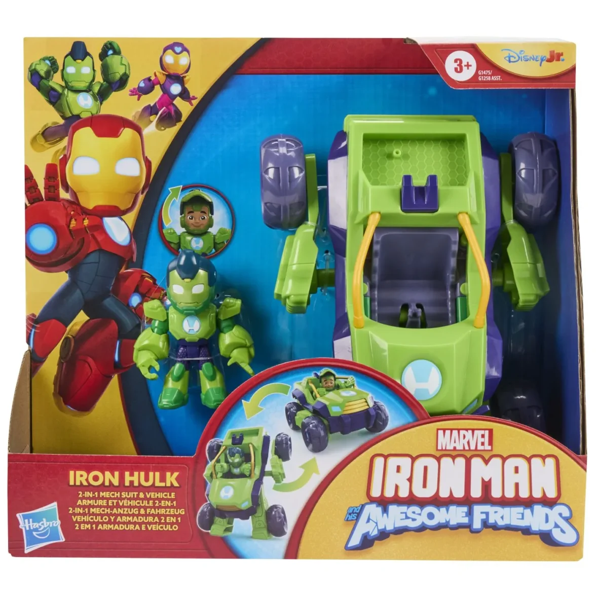MARVEL IRON MAN SI PRIETENII SAI UIMITORI SET VEHICUL 2 IN 1 SI FIGURINA IRON HULK