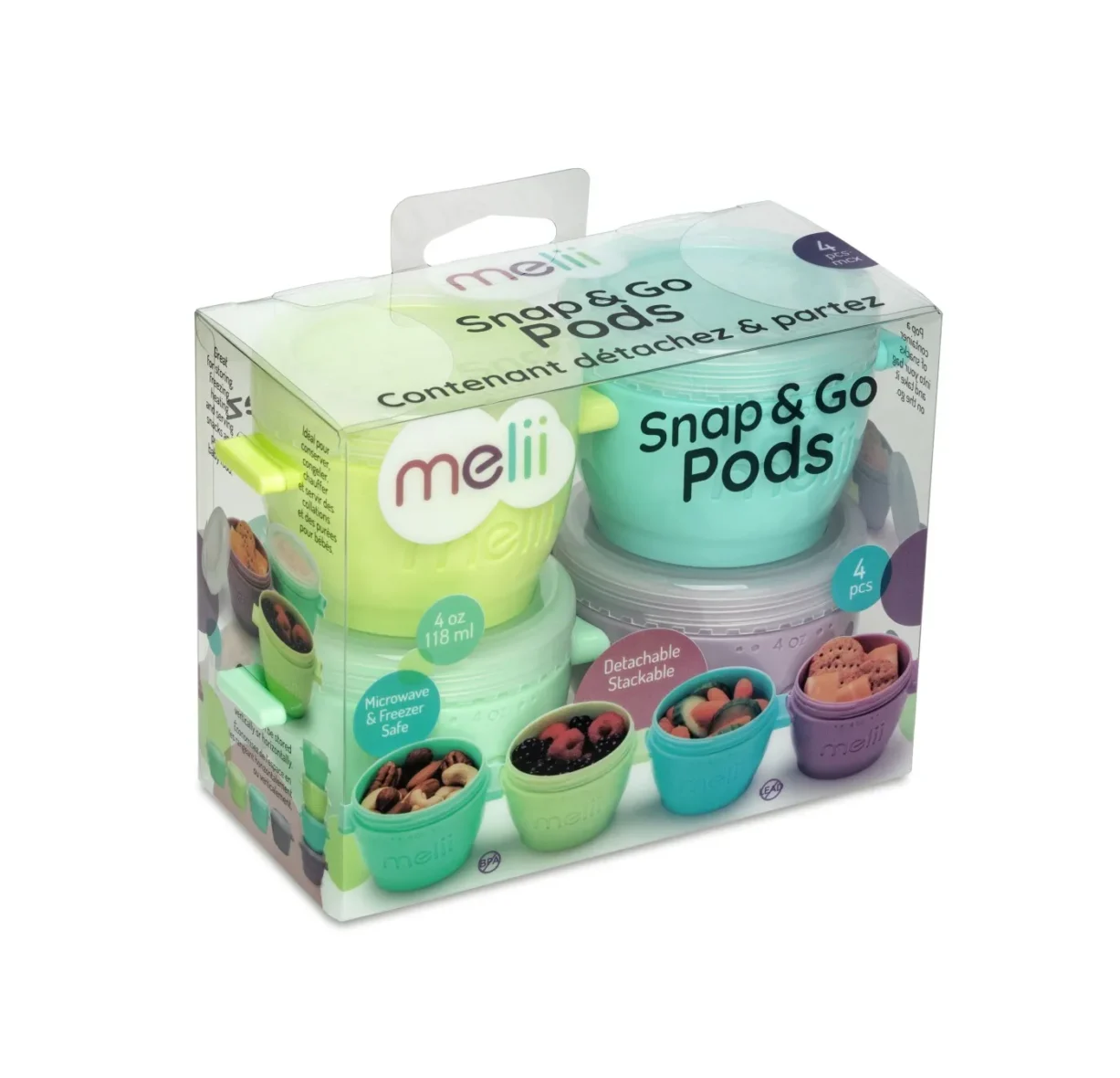 SET 4 RECIPIENTE PLASTIC SNAP&GO, MELII, 118 ML