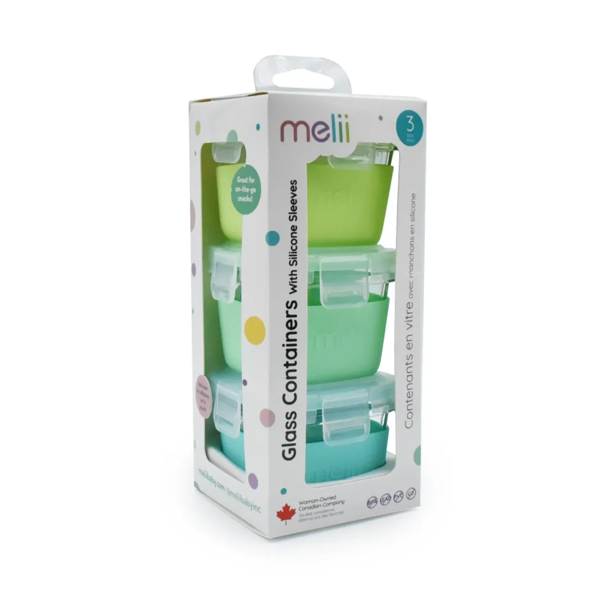 SET 3 RECIPIENTE STICLA 3 160ML CU HUSA ANTIDERAPANTA SILICON MELII BLUE MINT LIME