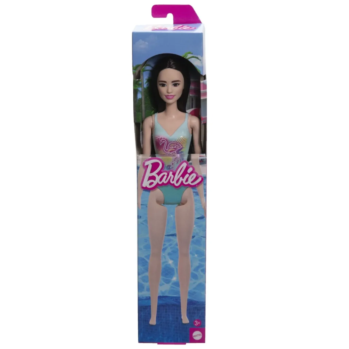 PAPUSA BARBIE BRUNETA CU COSTUM DE BAIE ALBASTRU
