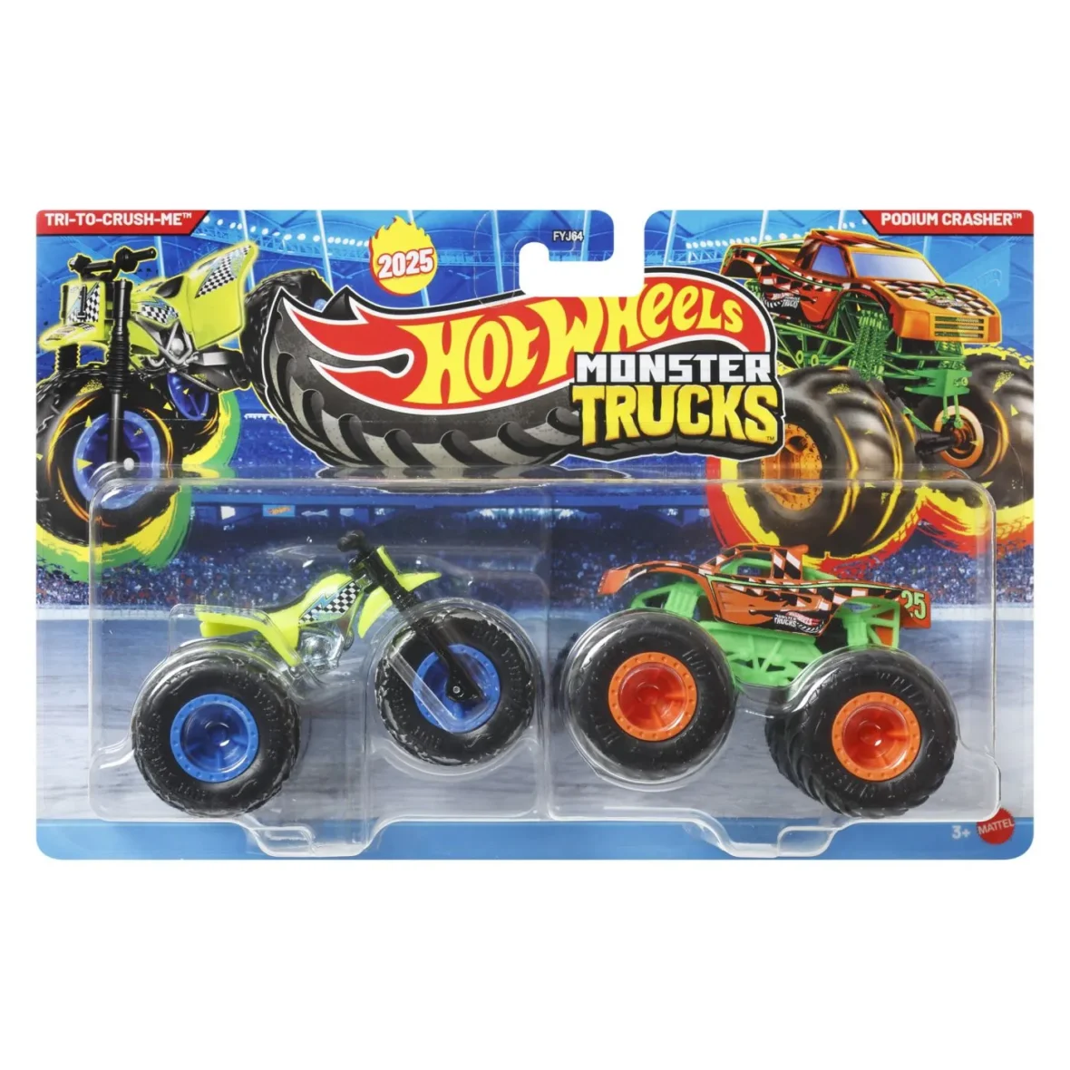 HOT WHEELS MONSTER TRUCK SET 2 MASINI TRI TO CRUSH ME SI PODIUM CRASHER SCARA 1 LA 64