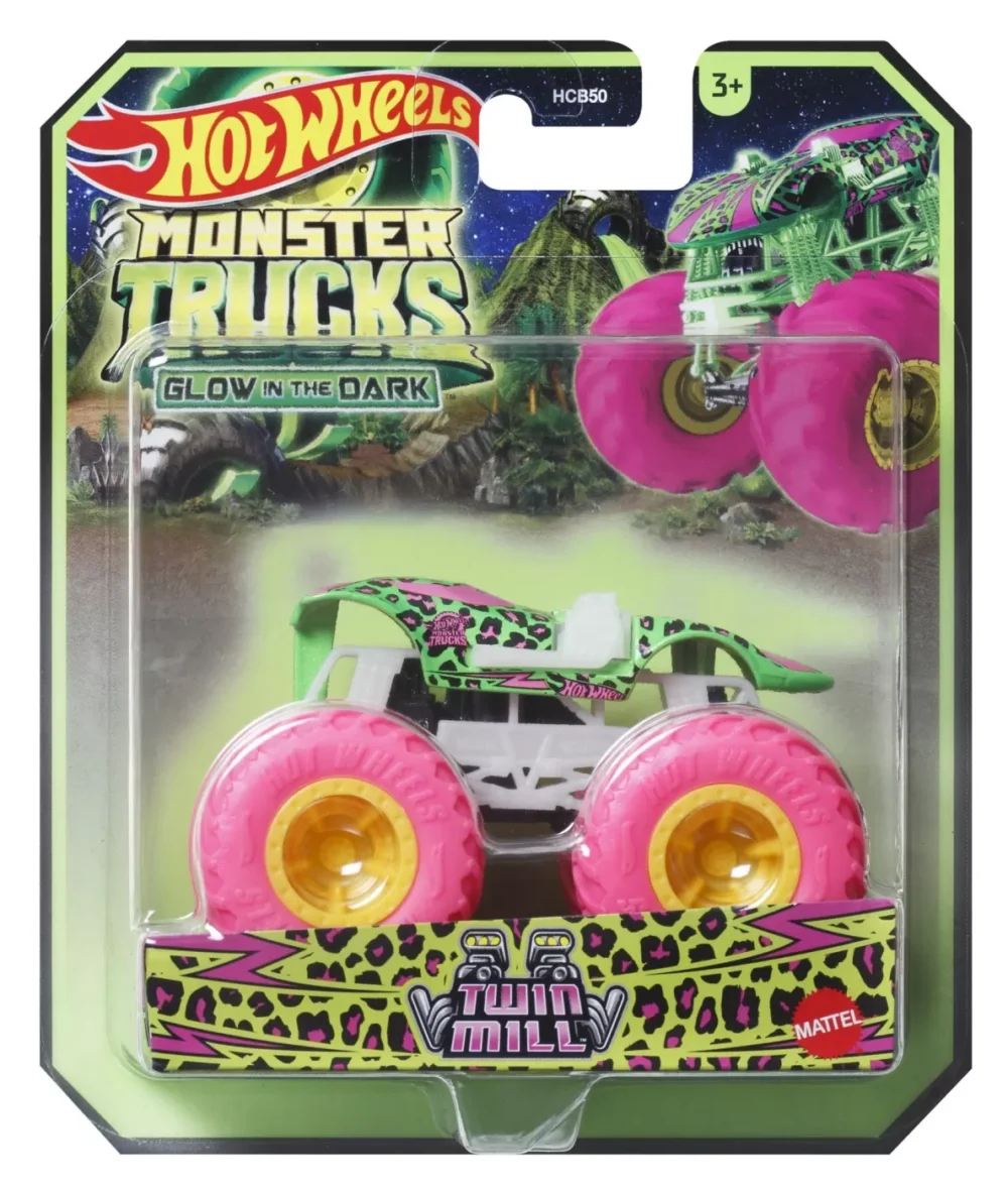 HOT WHEELS MONSTER TRUCK GLOW IN THE DARK MASINUTA TWIN MILL SCARA 1:64