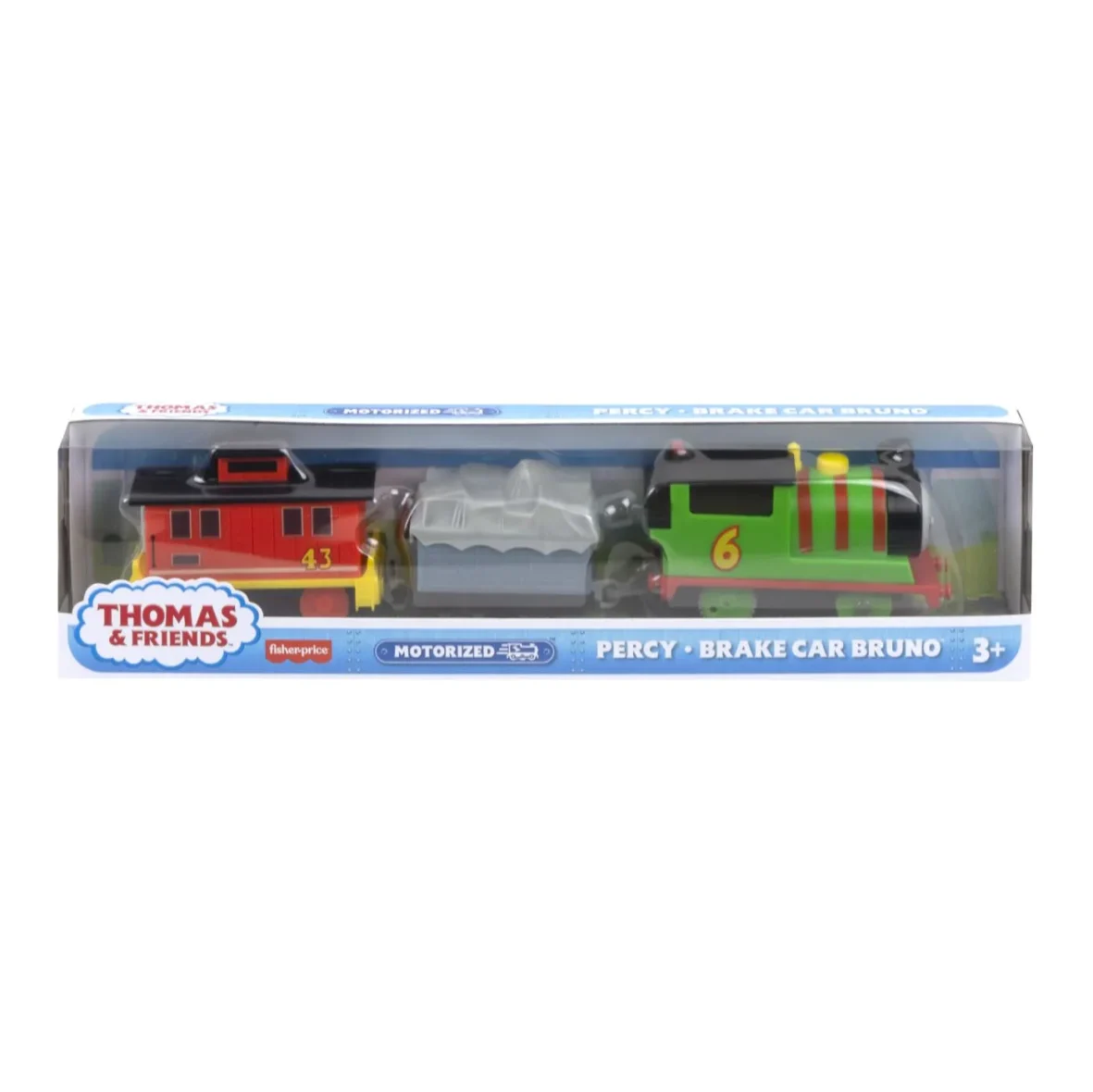 THOMAS LOCOMOTIVA MOTORIZATA PERCY BRAKE CAR BRUNO CU 2 VAGOANE