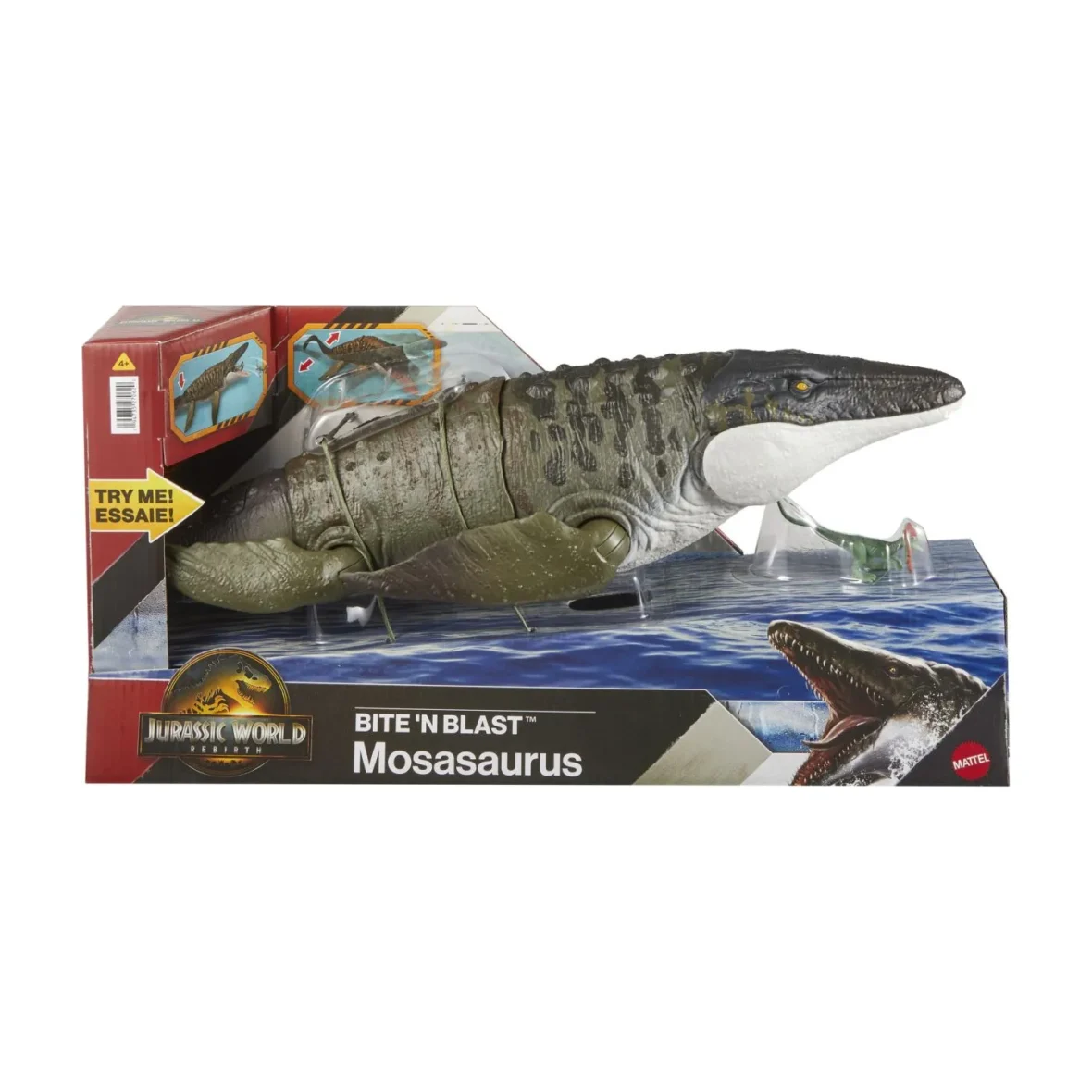 JURASSIC WORLD REBIRTH BITE N BLAST DINOZAUR MOSASAURUS INTERACTIV CU MISCARI SI FUNCTIE SPECIALA 50CM