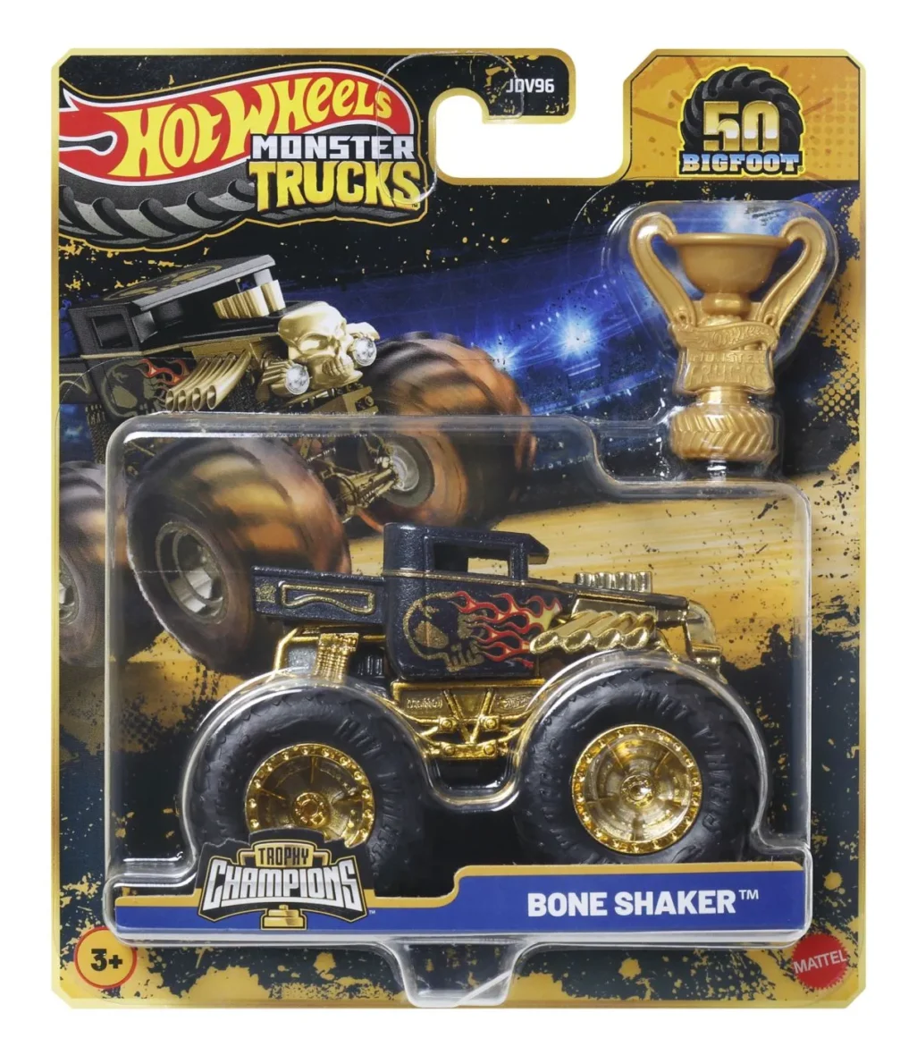HOT WHEELS MONSTER TRUCK 50 BIGFOOT TROPHY CHAMPIONS MASINUTA BONE SHAKER SCARA 1 LA 64