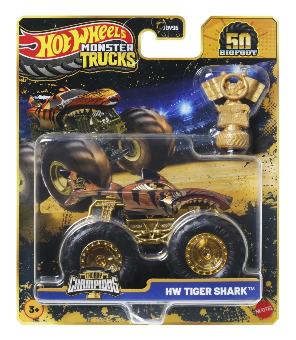 HOT WHEELS MONSTER TRUCK 50 BIGFOOT TROPHY CHAMPIONS MASINUTA HW TIGER SHARK SCARA 1 LA 64