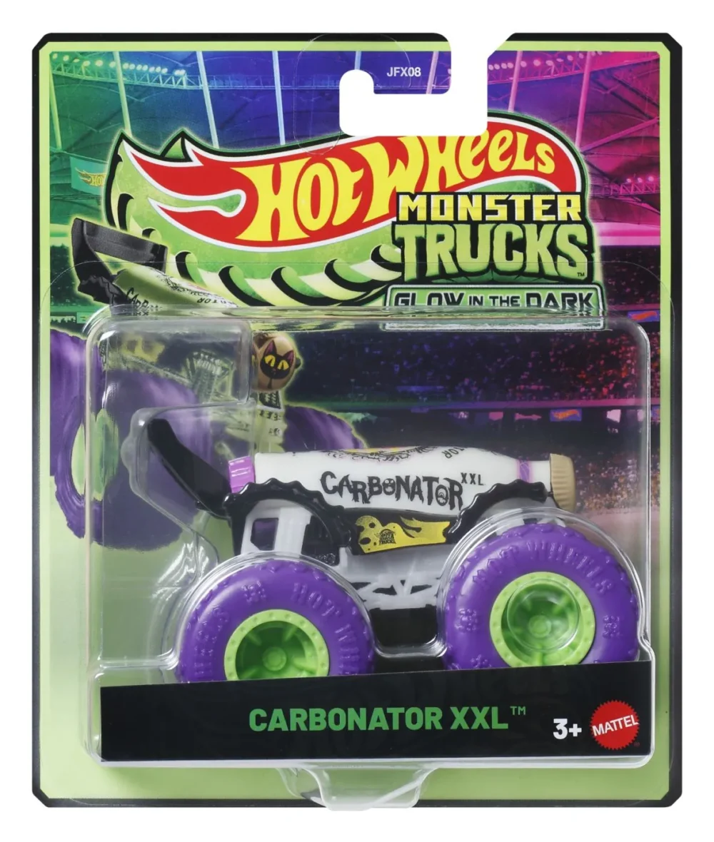 HOT WHEELS MONSTER TRUCK GLOW IN THE DARK MASINUTA CARBONATOR XXL CU ROTI MOV SCARA 1 LA 64